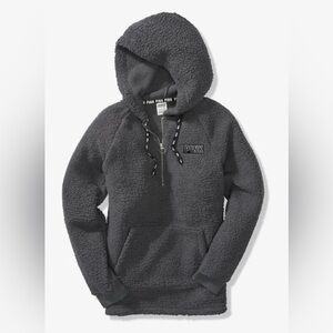 PINK | Victoria's Secret Women’s Gray Sherpa Hoodie W/ Zipper Half Way